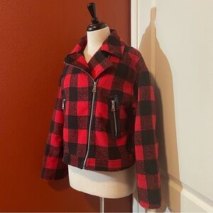 Driftwood Women’s Buffalo Plaid Red & Black Full Zip‎ Lined Catalog Moto Jacket
